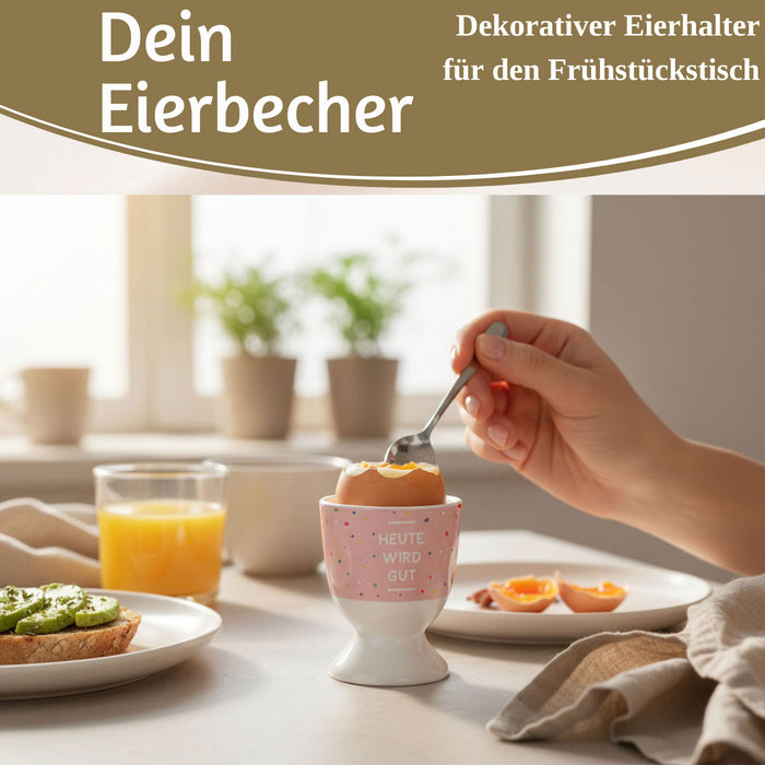 Eierbecher Echt-Gold Spruch "HEUTE WIRD GUT" Gute Laune Eierhalter