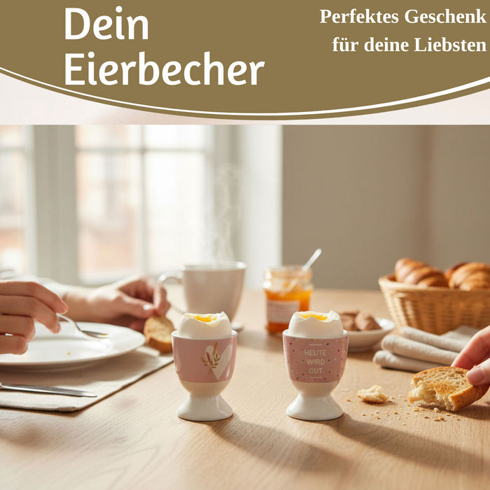 Eierbecher Echt-Gold Spruch "HEUTE WIRD GUT" Gute Laune Eierhalter