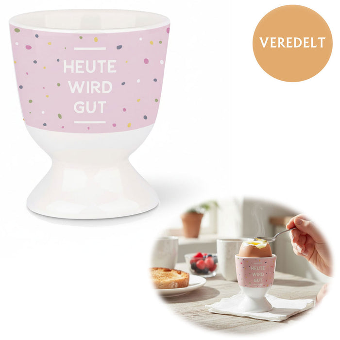 Eierbecher Echt-Gold Spruch "HEUTE WIRD GUT" Gute Laune Eierhalter