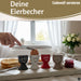 4x Keramik Eierbecher Set Herz Grau Weiß Rot Braun Gute Laune Eierhalter