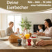 4x Keramik Eierbecher Set Herz Grau Weiß Rot Braun Gute Laune Eierhalter