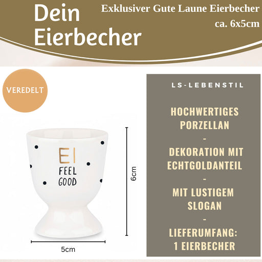 Eierbecher Echt-Gold Spruch "EI FEEL GOOD" Gute Laune Eierhalter