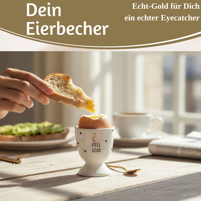 Eierbecher Echt-Gold Spruch "EI FEEL GOOD" Gute Laune Eierhalter