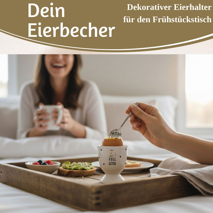Eierbecher Echt-Gold Spruch "EI FEEL GOOD" Gute Laune Eierhalter