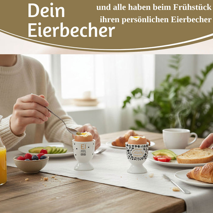 KI-generiertes Bild,Eierbecher Echt-Gold Spruch "EI FEEL GOOD" Gute Laune Eierhalter