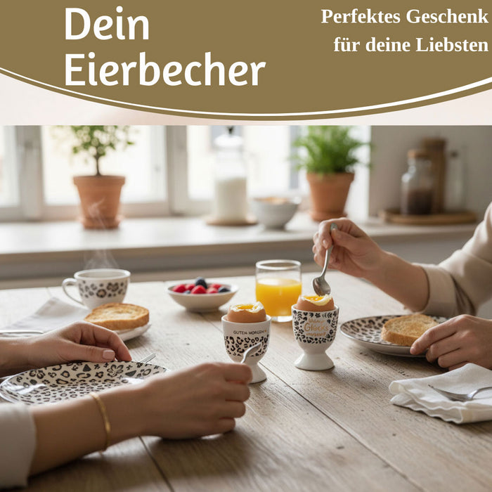 Eierbecher Echt-Gold Spruch "GUTEN MORGEN" Leo Muster Gute Laune Eierhalter