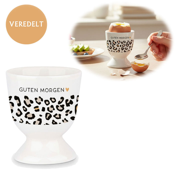 Eierbecher Echt-Gold Spruch "GUTEN MORGEN" Leo Muster Gute Laune Eierhalter