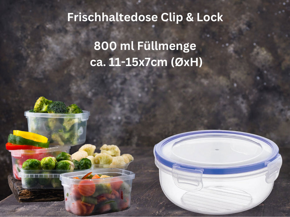 Frischhaltedose Clip & Lock 800ml Rund mit Deckel Lebensmittel Mikrowelle Gefrierbox