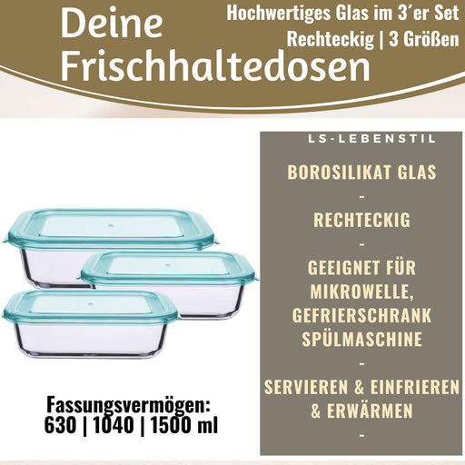 Glas Frischhaltedose Cook & Lock 3´er Set mit Deckel Lebensmittel Mikrowelle Gefrierbox