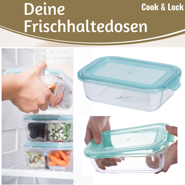 Glas Frischhaltedose Cook & Lock 3´er Set mit Deckel Lebensmittel Mikrowelle Gefrierbox