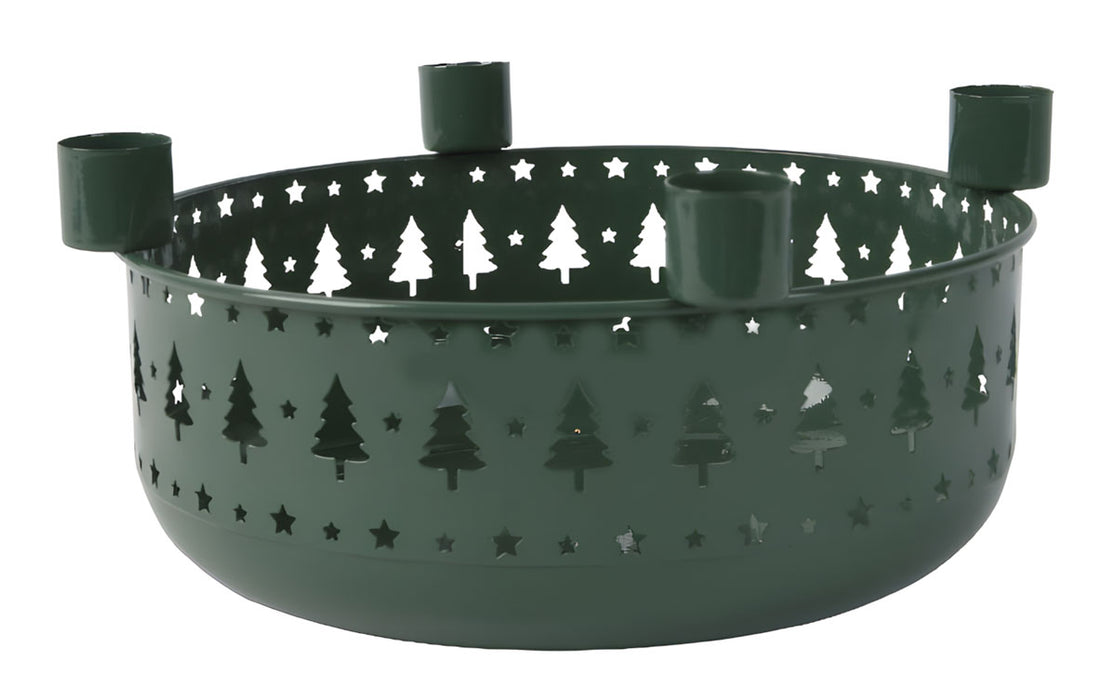 Kerzenschale Metall 23cm Rund Grün Dunkel Stabkerzen Kerzenständer Kerzenleiste