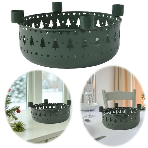 Kerzenschale Metall 23cm Rund Grün Dunkel Stabkerzen Kerzenständer Kerzenleiste