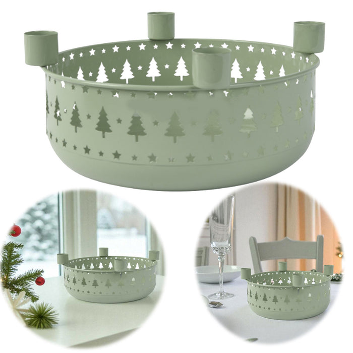 Kerzenschale Metall 23cm Rund Grün Hell Stabkerzen Kerzenständer Kerzenleiste