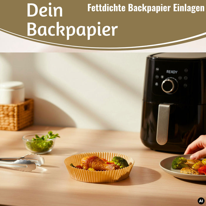 KI-generiertes Bild,Backpapier Rund 20cm Set 100 Stück FSC für Airfryer Heißluftfritteuse Zubehör