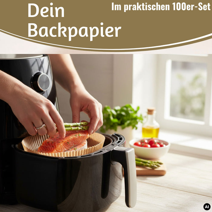 KI-generiertes Bild,Backpapier Rund 20cm Set 100 Stück FSC für Airfryer Heißluftfritteuse Zubehör