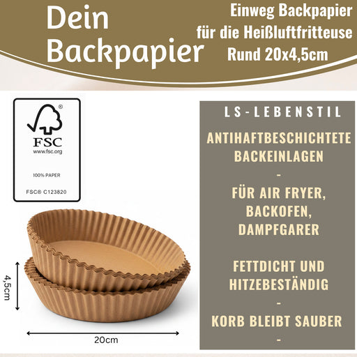 KI-generiertes Bild,Backpapier Rund 20cm Set 100 Stück FSC für Airfryer Heißluftfritteuse Zubehör