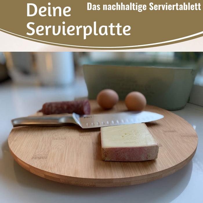 XL Holz Servierplatte Drehteller 35cm Bambus drehbar Drehtablett Drehplatte