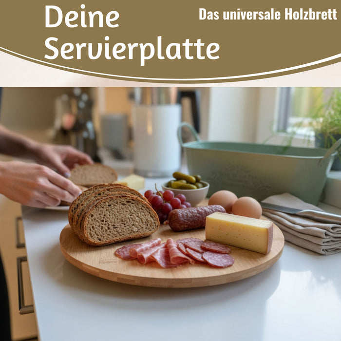 XL Holz Servierplatte Drehteller 35cm Bambus drehbar Drehtablett Drehplatte