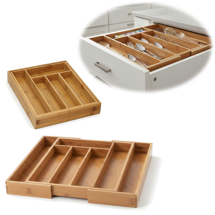 KI-generiertes Bild Holz Schubladeneinsatz Besteckkasten 28-45cm ausziehbar Besteckbox Organizer