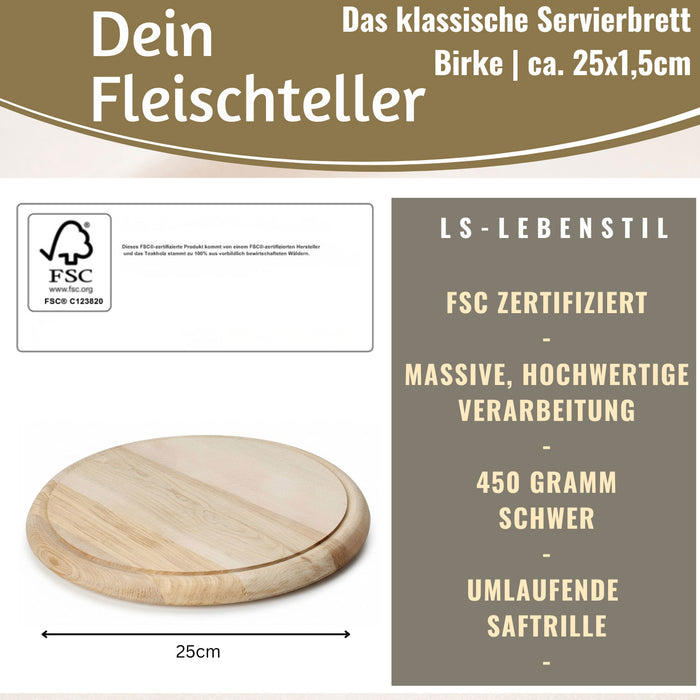 KI-generiertes Bild,Holz Fleischteller Servierteller 25cm Birke Rund Schneidebrett Vesperbrett
