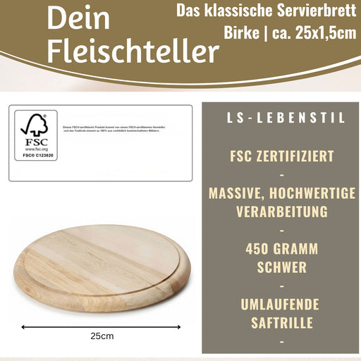 KI-generiertes Bild,Holz Fleischteller Servierteller 25cm Birke Rund Schneidebrett Vesperbrett