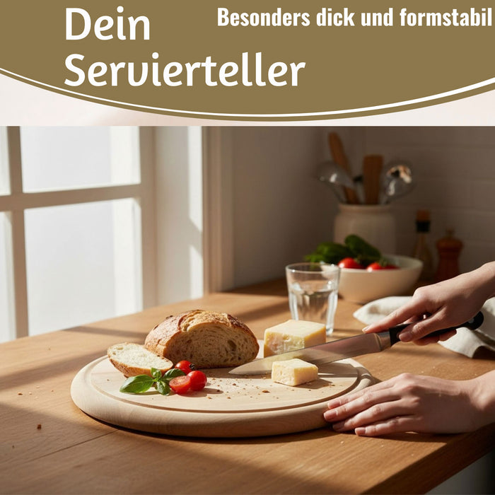 KI-generiertes Bild,Holz Fleischteller Servierteller 25cm Birke Rund Schneidebrett Vesperbrett