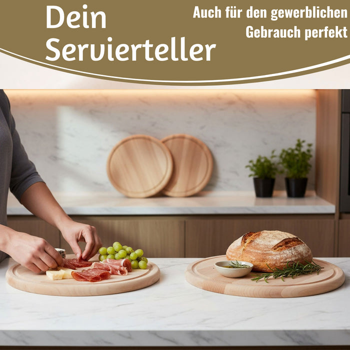 KI-generiertes Bild,Holz Fleischteller Servierteller 25cm Birke Rund Schneidebrett Vesperbrett