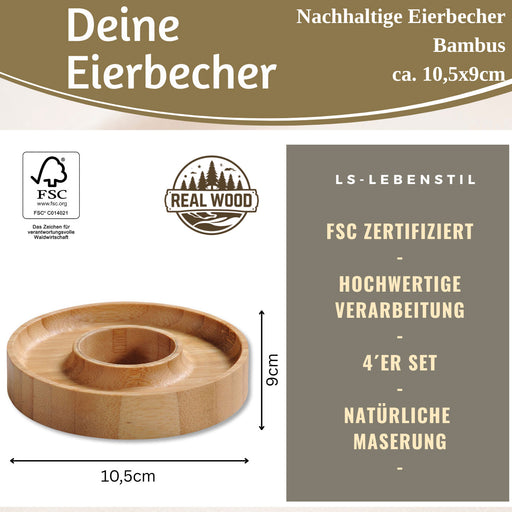 Holz Eierbecher 4´er Set Bambus Nachhaltig Eierhalter Eihalter Dipschale