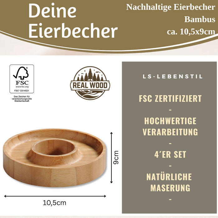Holz Eierbecher 4´er Set Bambus Nachhaltig Eierhalter Eihalter Dipschale