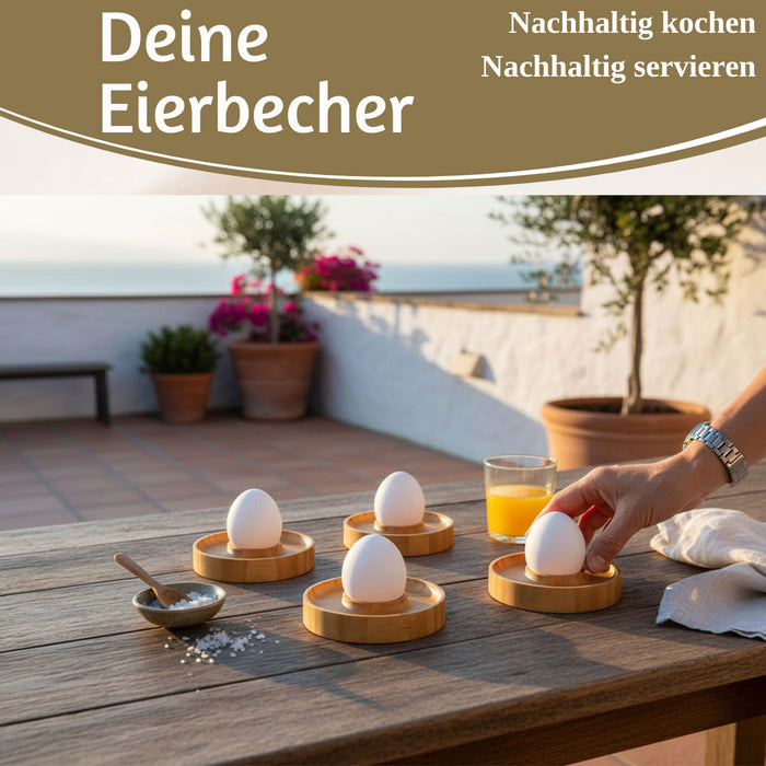 Holz Eierbecher 4´er Set Bambus Nachhaltig Eierhalter Eihalter Dipschale