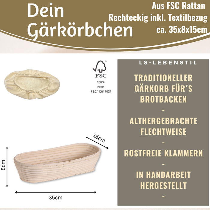 KI-generiertes Bild,Gärkörbchen Gärkorb Oval 35x15x8cm Peddigrohr Brotform Leineneinsatz Brotkorb