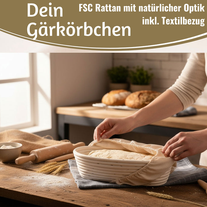KI-generiertes Bild,Gärkörbchen Gärkorb Oval 35x15x8cm Peddigrohr Brotform Leineneinsatz Brotkorb