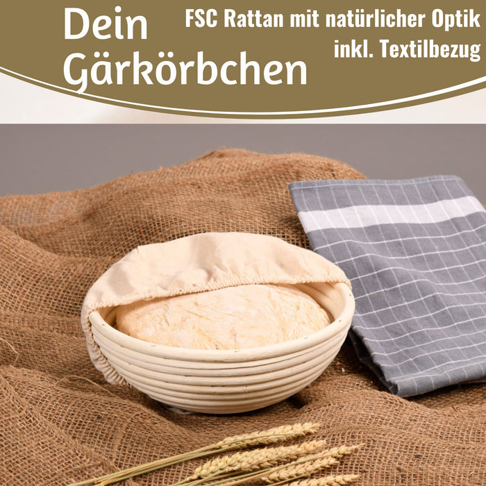 KI-generiertes Bild,Gärkörbchen Gärkorb Rund 22x8cm Peddigrohr Brotform Leineneinsatz Brotkorb