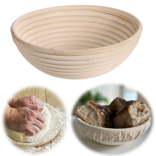 KI-generiertes Bild Gärkörbchen Gärkorb Rund 22x8cm Peddigrohr Brotform Leineneinsatz Brotkorb