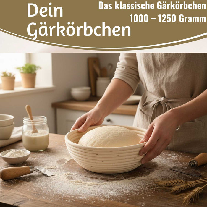 KI-generiertes Bild,Gärkörbchen Gärkorb Rund 25x8cm Peddigrohr Brotform Leineneinsatz Brotkorb