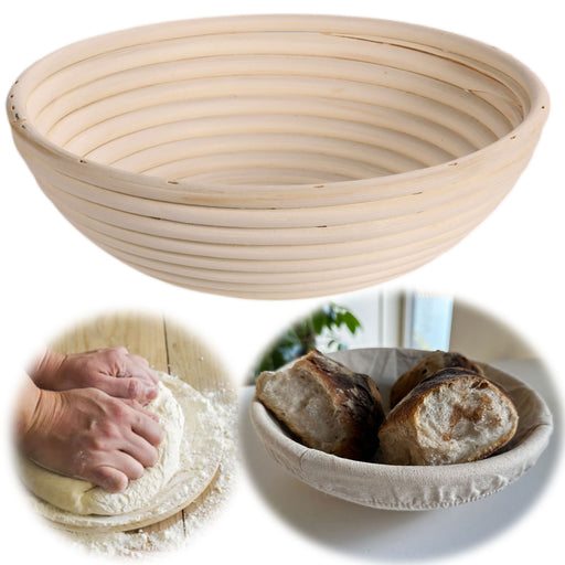 KI-generiertes Bild Gärkörbchen Gärkorb Rund 25x8cm Peddigrohr Brotform Leineneinsatz Brotkorb