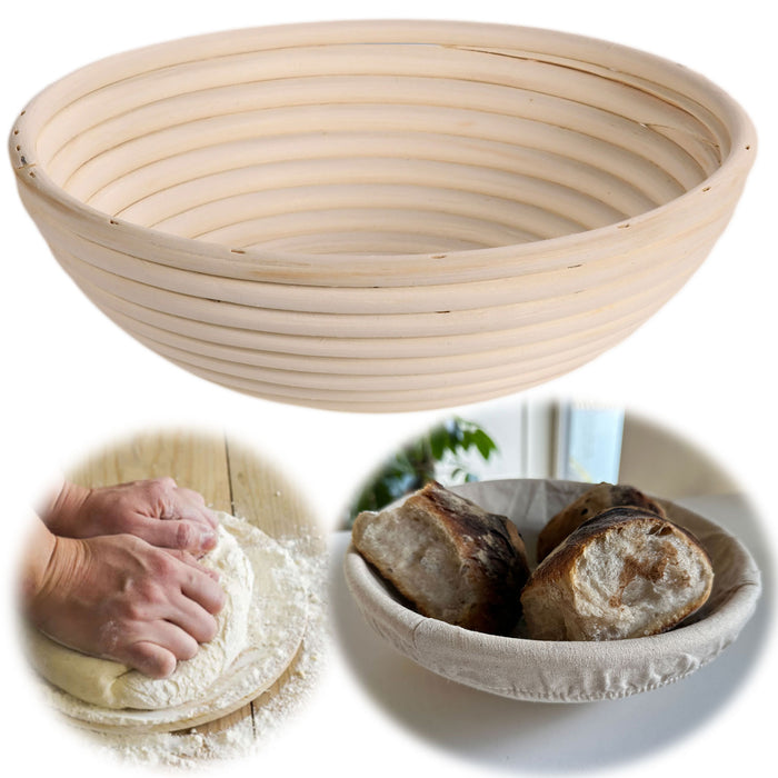 KI-generiertes Bild Gärkörbchen Gärkorb Rund 25x8cm Peddigrohr Brotform Leineneinsatz Brotkorb
