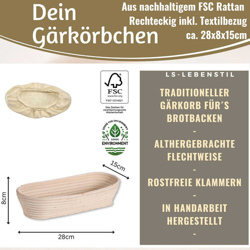 Gärkörbchen Gärkorb Oval 28x15x8cm Peddigrohr Brotform Leineneinsatz Brotkorb
