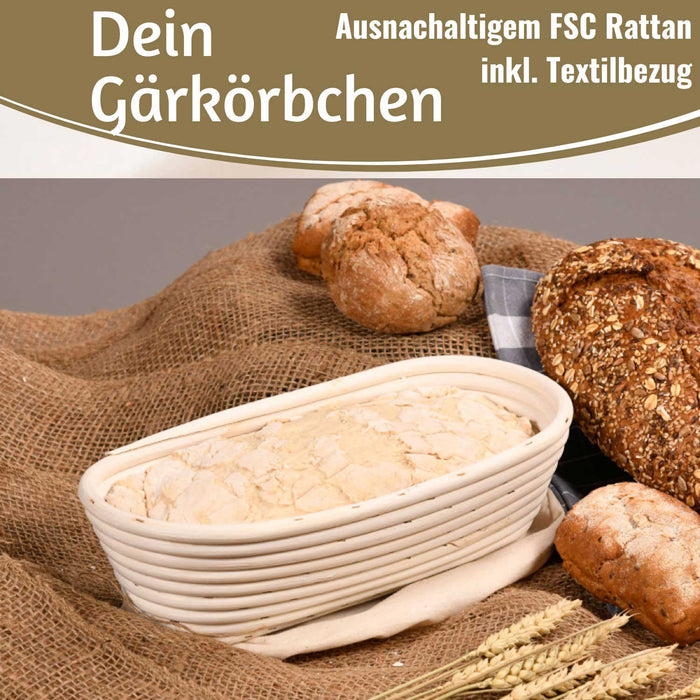Gärkörbchen Gärkorb Oval 28x15x8cm Peddigrohr Brotform Leineneinsatz Brotkorb