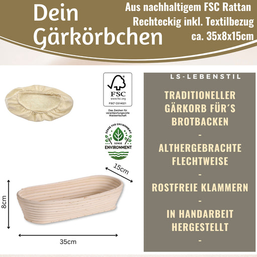 Gärkörbchen Gärkorb Oval 35x15x8cm Peddigrohr Brotform Leineneinsatz Brotkorb