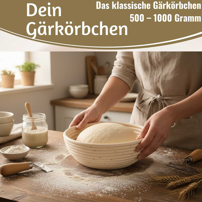 Gärkörbchen Gärkorb Rund 22x8cm Peddigrohr Brotform Leineneinsatz Brotkorb