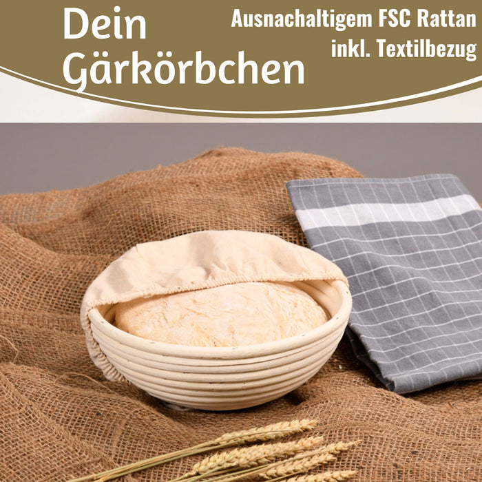 Gärkörbchen Gärkorb Rund 25x8cm Peddigrohr Brotform Leineneinsatz Brotkorb