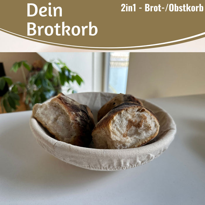 Gärkörbchen Gärkorb Rund 25x8cm Peddigrohr Brotform Leineneinsatz Brotkorb