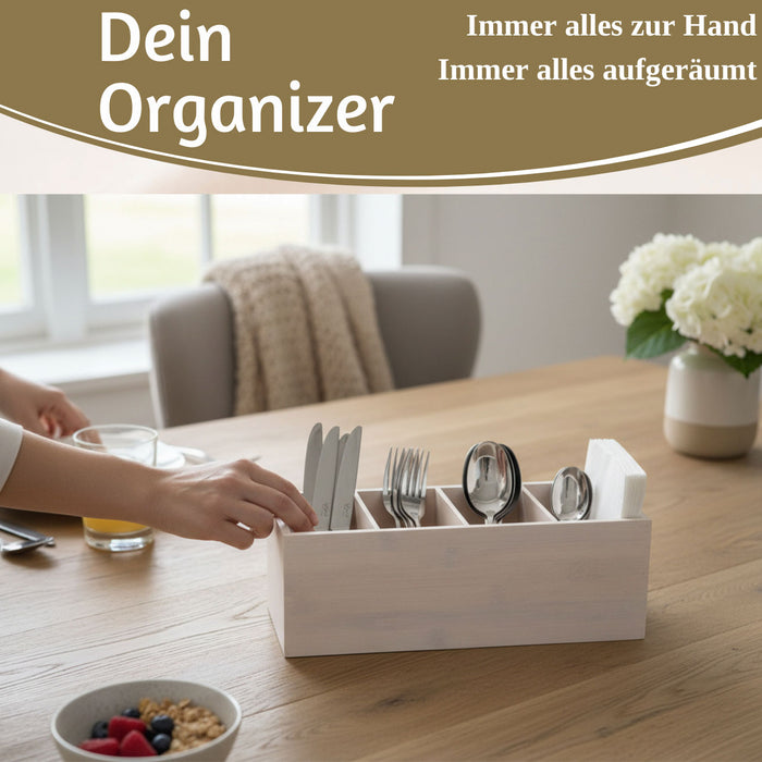 XL Landhaus Holz Aufbewahrungsbox 34cm 4 Fächer Cutlery Stiftebox Besteckkorb