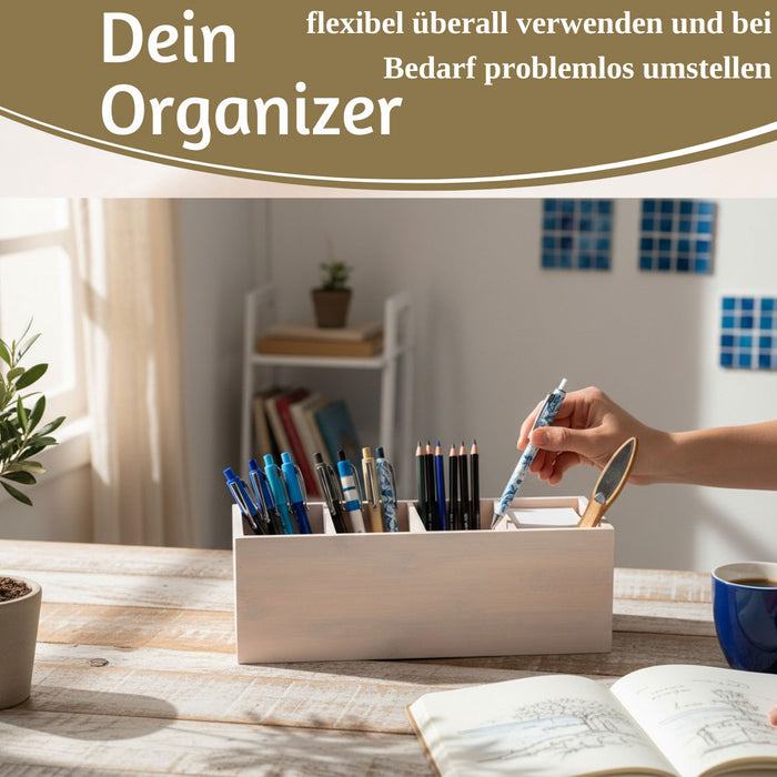 XL Landhaus Holz Aufbewahrungsbox 34cm 4 Fächer Cutlery Stiftebox Besteckkorb