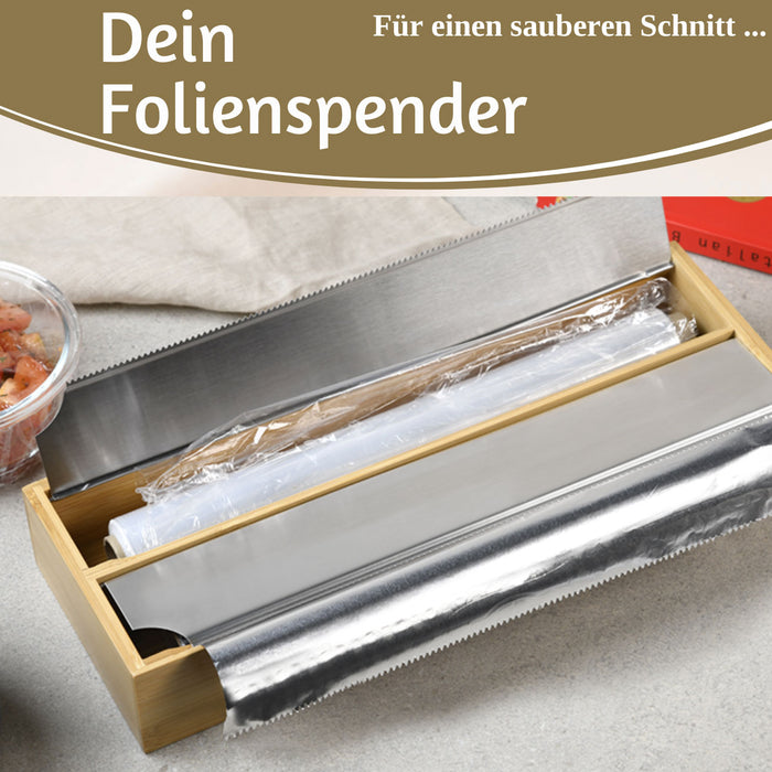 2-fach Holz Folienspender Bambus Schubladen Alufolienspender Folienschneider