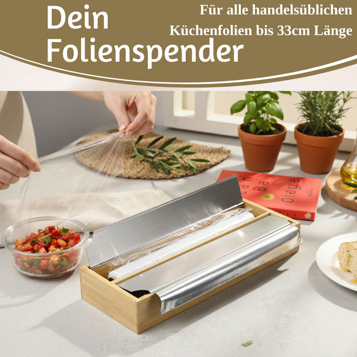 2-fach Holz Folienspender Bambus Schubladen Alufolienspender Folienschneider