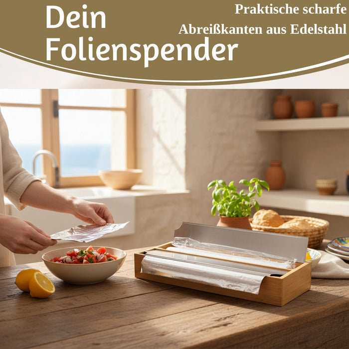 2-fach Holz Folienspender Bambus Schubladen Alufolienspender Folienschneider