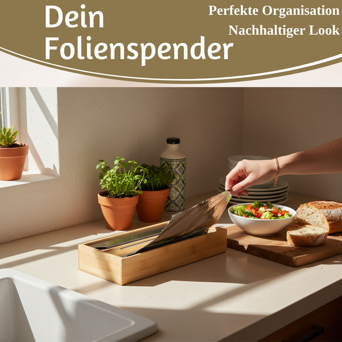 2-fach Holz Folienspender Bambus Schubladen Alufolienspender Folienschneider