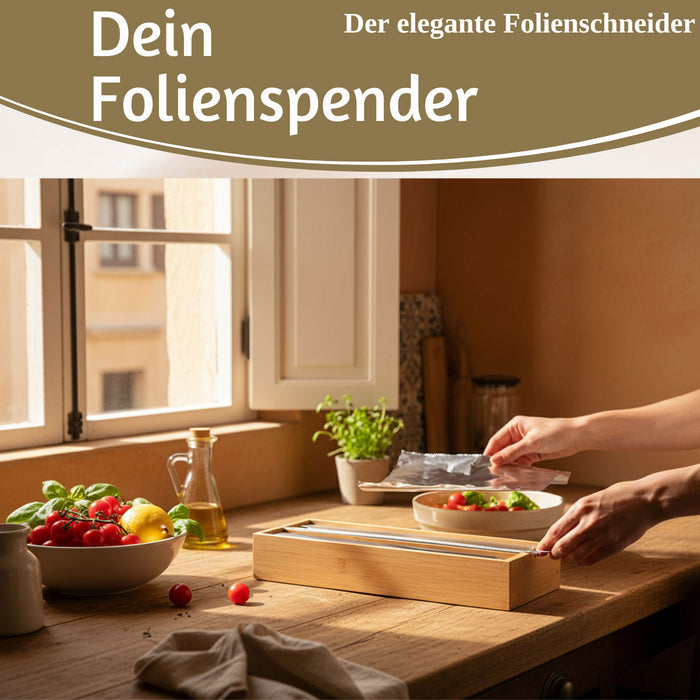 2-fach Holz Folienspender Bambus Schubladen Alufolienspender Folienschneider